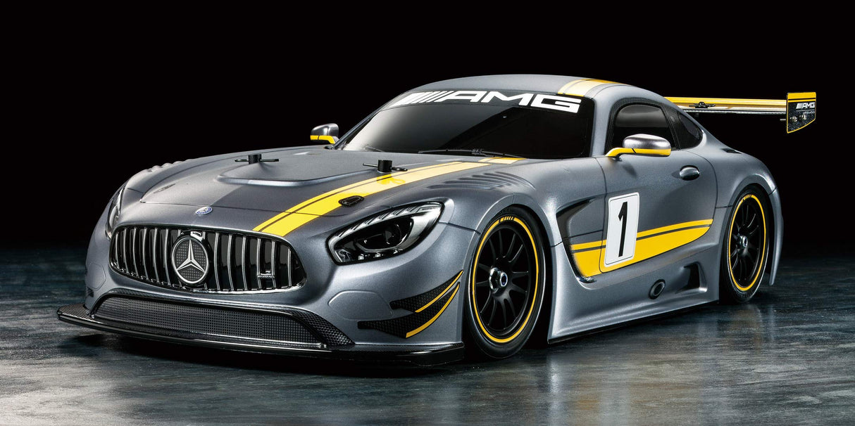 Tamiya 58639 58639-1 Mercedes-Benz 1:10 AMG GT3 (TT-02) -teledirigido Coche eléctrico RC Modelo de Kit de vehículo en Carretera de policarbonato carrocería-Sin lacado-58639