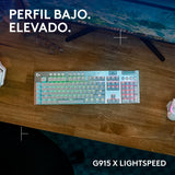 Logitech G G915 X LIGHTSPEED Teclado para gaming inalámbrico de perfil bajo, teclas de PBT de doble moldeado, elegante acabado en aluminio, interruptores táctiles marrones GL,PC/Mac,QWERTY US - Blanco