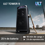 Sony ULT Tower 9, Ultimate Bluetooth Party Speaker, 25 H de batería y alimentación de Red, 2 Modos ULT Power Sound, X-Balanced Speaker, 360 Luces y Sonido, entradas de Karaoke, Negro