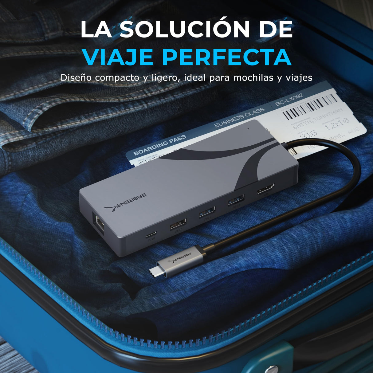 SABRENT Carcasa SSD M.2 NVMe y SATA USB 3.2 HUB C Docking Station 90W PD3.0, 1 USB 2.0 y 2 USB 3.0 Tipo-A, HDMI 2.0 4K@60Hz, Puerto RJ45 Ethernet 1GbE, Llave M y M+B M.2 2242/2260/2280 [HB-6PNV]