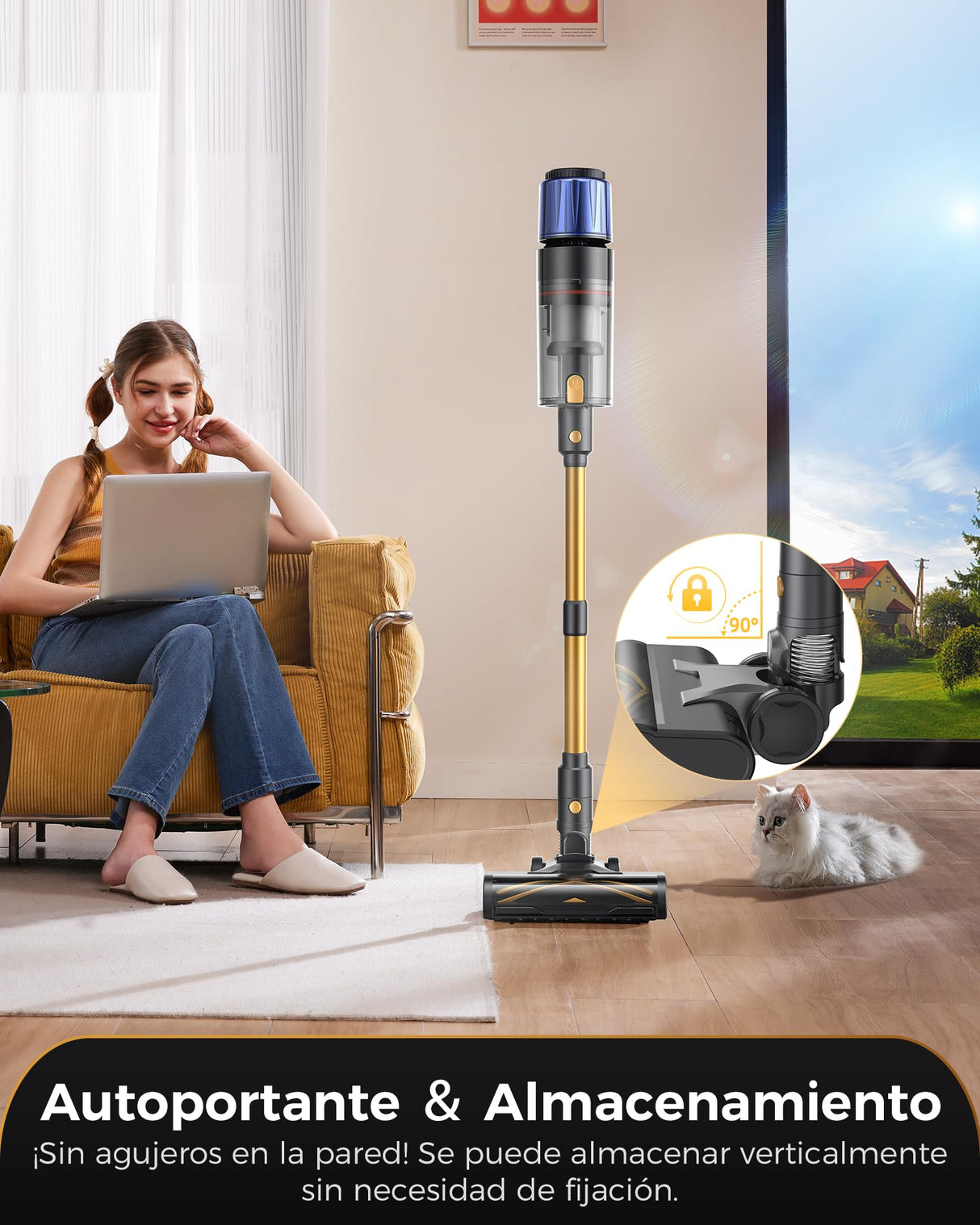 Proscenic P15 Aspiradora sin Cable 580W/50kPa/70Mins, Aspiradora Escoba Vertical Potente con Pantalla Táctile LED, Antienredo y Modo Automático para Suelos/Alfombras/Pelo de Animales