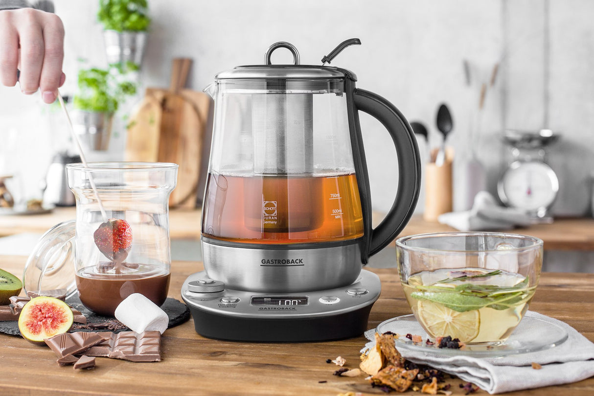 Gastroback Tetera eléctrica 1400W con accesorio para te y baño maría, para café o té 42438