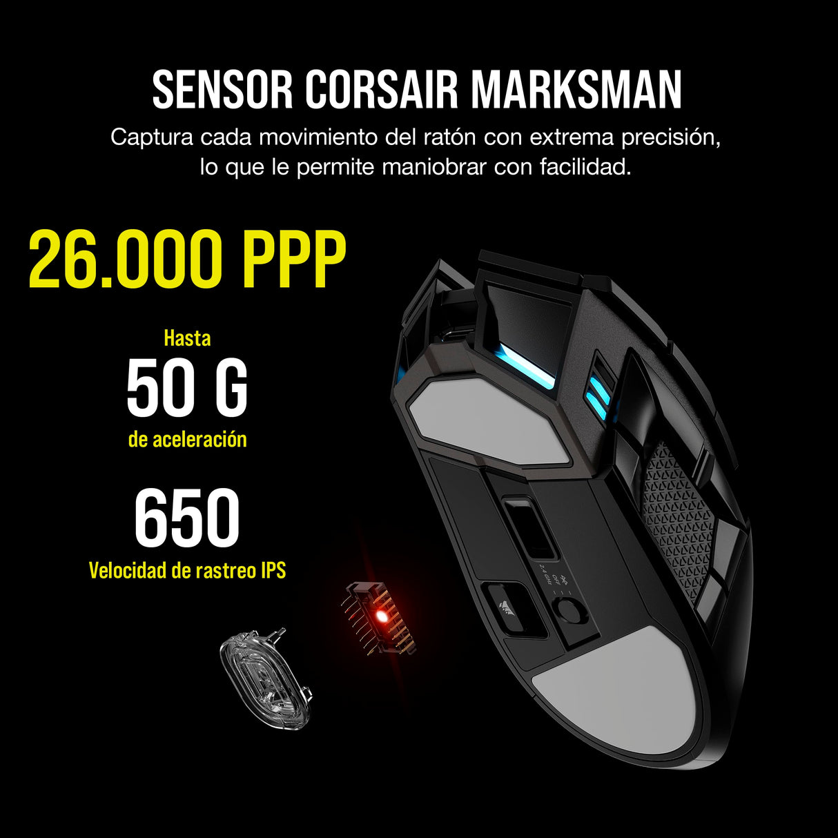 Corsair DARKSTAR Ratón Inalámbrico RGB Para Juegos MMO - 26.000 PPP - 15 Botones Programables - Batería Hasta 80 Horas - Compatible con iCUE - PC, PS5, PS4, Xbox - Negro