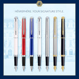 Waterman Hémisphère pluma estilográfica | color negro mate con adorno de oro de 23 quilates | plumín mediano con cartucho de tinta azul | estuche de regalo