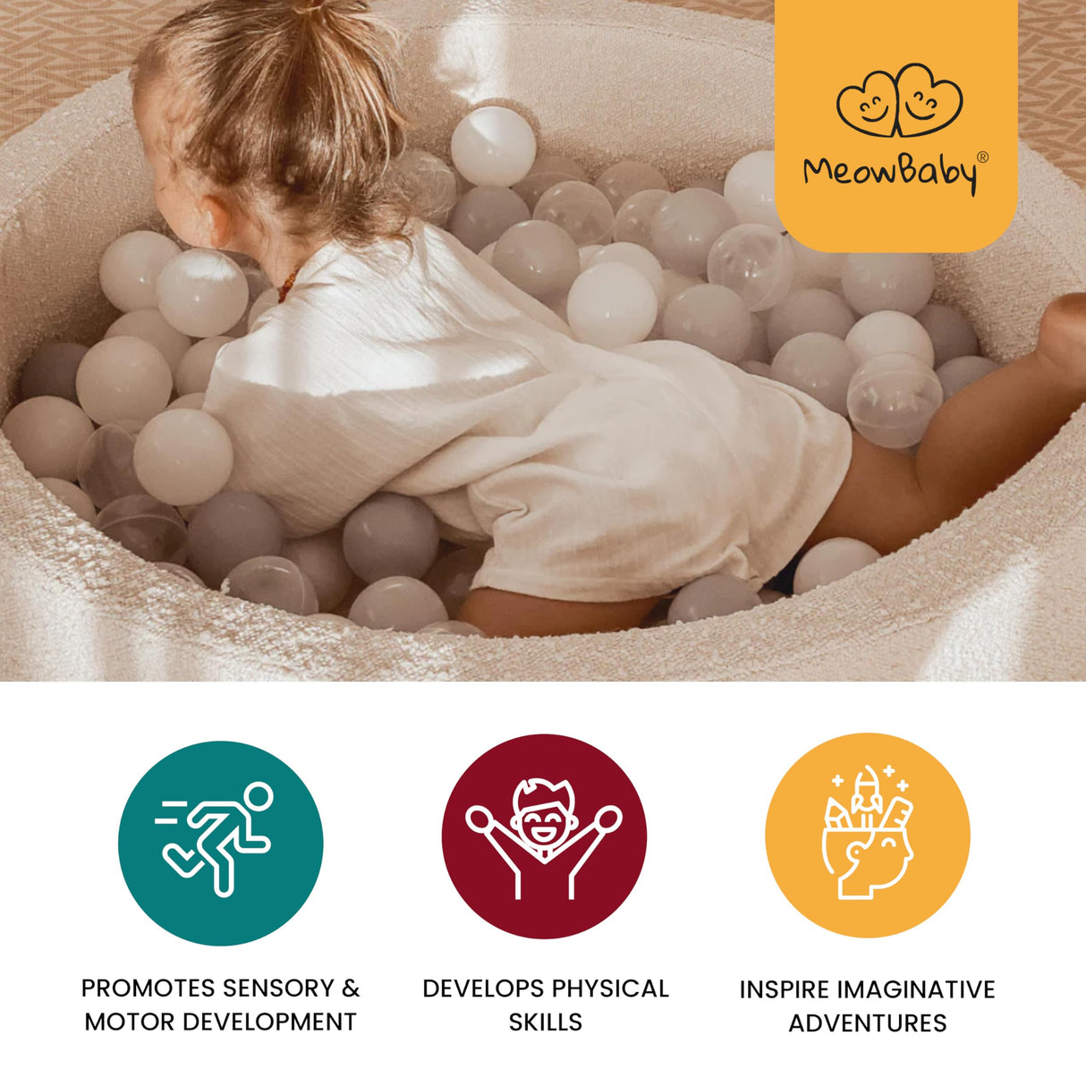 MEOWBABY Soft Foam Runde 90 x 30 cm Ball Bath con 200 Piezas Bolas para bebés y niños pequeños - Baby Running Stable & Play Room Essentials, Espuma Baths, bouclé, Blanco: Blanco/transparen