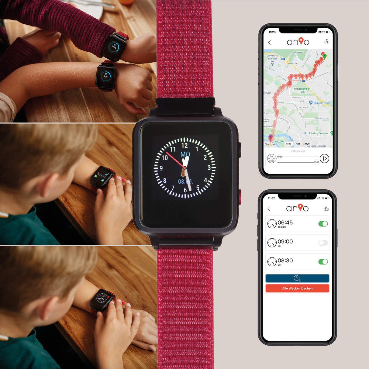 ANIO 5 (Rojo): Reloj de teléfono para niños, Llamadas, Mensajes, Modo Escolar, función SOS, GPS, podómetro, la ubicación se Puede Apagar, Cumple con GDPR, Servidor y aplicación Fabricados en Alemania