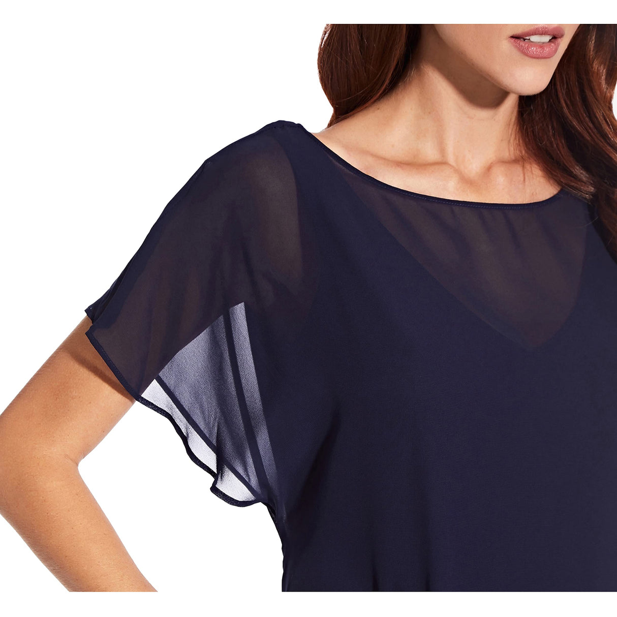 Adrianna Papell Chiffon Overlay Short Dress Vestido de cóctel, Azul Marino, XL para Mujer