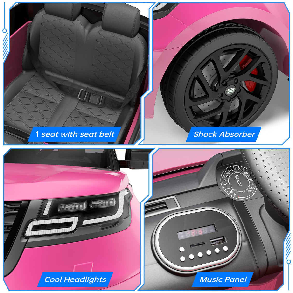 Coche eléctrico para niños, Land Rover con Licencia, 12 V, con Mando a Distancia, música, educación temprana, USB, TF, Mp3, Coche eléctrico para niños a Partir de 3 años (Rosa)