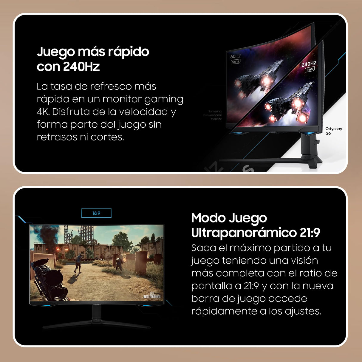 SAMSUNG LS32BG652EUXEN Monitor Odyssey G6 Curvo 32'' con resolución QHD y tasa de refresco de 240 Hz,1 ms, DisplayHDR 600,QHD (2560x1440) FreeSync Premium Pro
