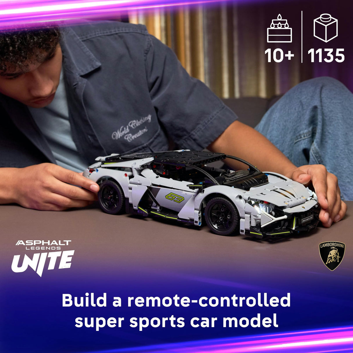 LEGO Technic Superdeportivo Lamborghini Revuelto - Maqueta de Coche Teledirigido de Juguete con Luces, Dirección y Batería Recargable - Regalo para Niños de 10+ Años 42214
