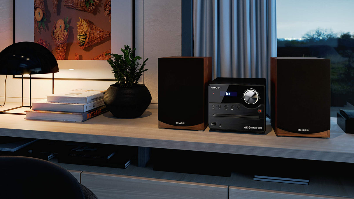 Sharp XL-B512(BR) Microcadena Sound System Estereo con Radio FM, Bluetooth v5.0, CD-MP3, reproducción USB, Altavoces de Madera y 45W Color Marron