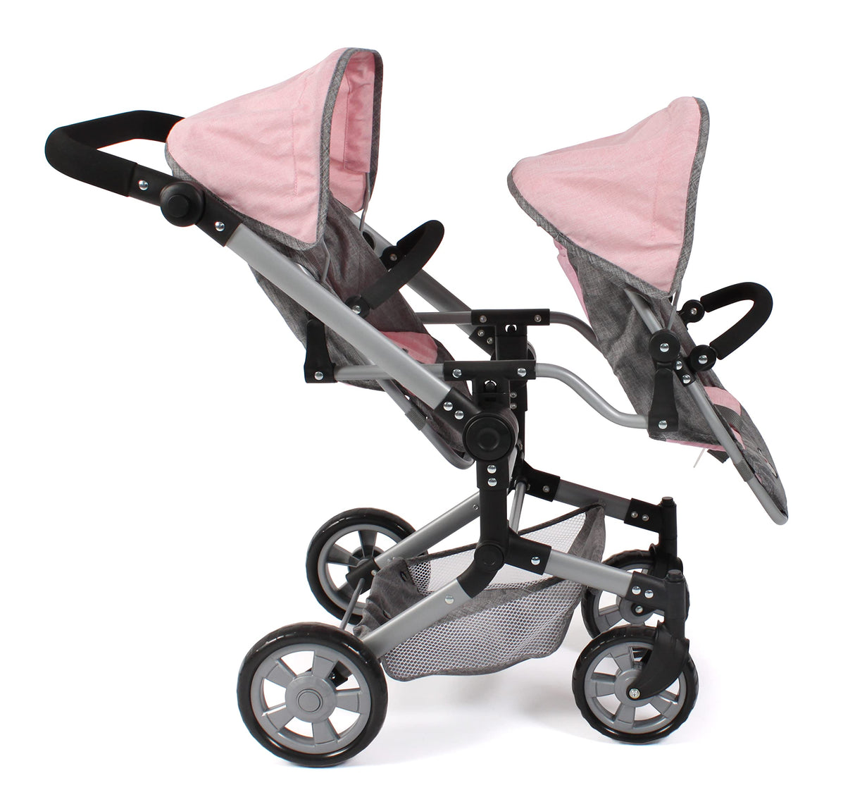 Bayer Chic 2000 - Cochecito para muñecas Linus Duo para niños de 4 a 8 años, Gris Melange, Rosa, 690-15