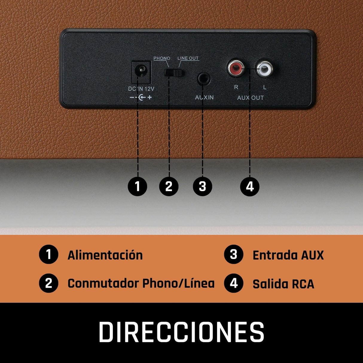 Lenco LS-430 giradiscos - giradiscos Bluetooth - altavoces integrados 40 vatios RMS - transmisión por correa - control de tono - preamplificador - salida RCA y entrada AUX - marrón, LS-430BN