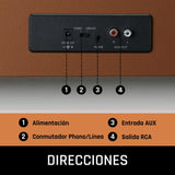 Lenco LS-430 giradiscos - giradiscos Bluetooth - altavoces integrados 40 vatios RMS - transmisión por correa - control de tono - preamplificador - salida RCA y entrada AUX - marrón, LS-430BN
