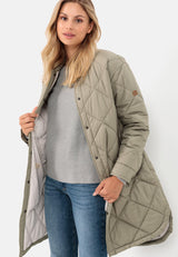 camel active Chaqueta Larga Acolchada en Estilo Overshirt Coat, Verde, 46 para Mujer