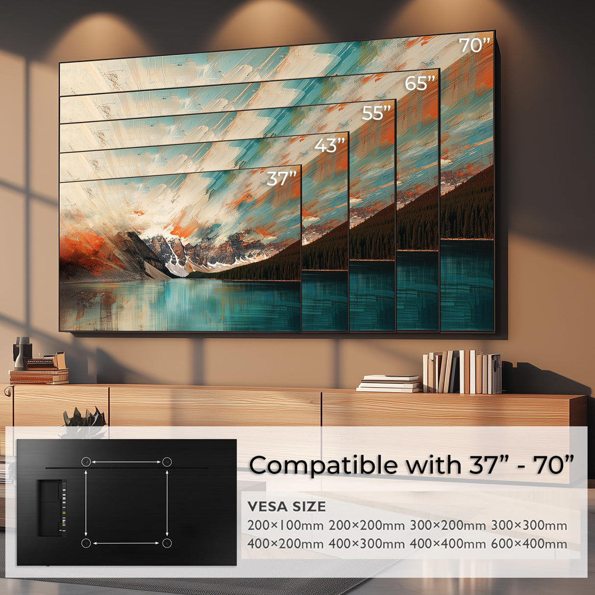 Maclean Soporte de Pared Eléctrico para TV de 37-70" | Altura Ajustable con Mando a Distancia | para Montaje sobre la Chimenea | Máx. VESA 600x400 | hasta 35 kg | MC-891