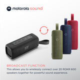 Motorola Sound - Altavoz Inalámbrico Bluetooth ROKR 600 - Potente Sonido de 30W, Resistente al Agua y Polvo, Función Broadcast para Conectar 20+ Altavoces, 6 Horas de Reproducción, Negro