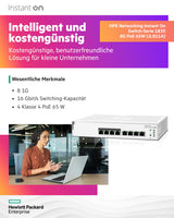 Switch HPE Networking Instant On 1830 8G 4p Classe 4 PoE da 65 W - Switch - Smart - 4 x 10/100/1000 + 4 x 10/100/1000 (PoE+) - gestito