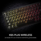 Corsair K65 Plus Wireless 75% RGB Teclado Mecánico para Juegos Intercambiable en Caliente – Interruptores Táctiles MLX Fusion Prelubricados – PBT Keycaps – QWERTY ES – Negro