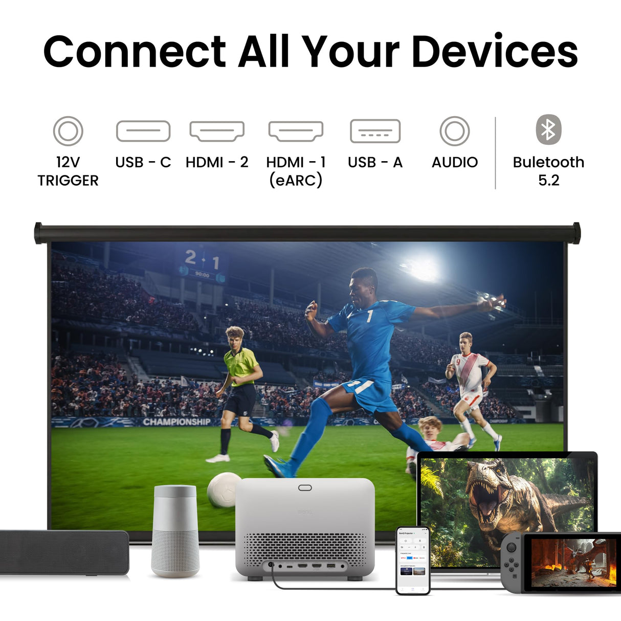 BenQ TK705i 4K HDR Home Entertainment Projector, 3000 ANSI Lumens, Google TV, Netflix, Low Input Lag, Auto Image Adjustment, Optical Zoom, Bluetooth, HDMI 2.1, 150" Big Screen, MEMC, HDR 10+