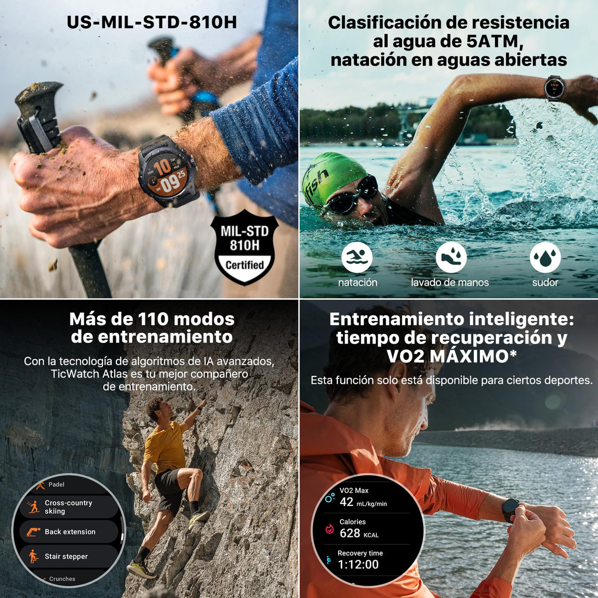 Ticwatch Atlas Smartwatch para Hombres Reloj Inteligente con Sistema operativo Android Wear para Exteriores Batería de 90 Horas Más de 110 Modos de Entrenamiento Mapa de Calor Detección de caídas