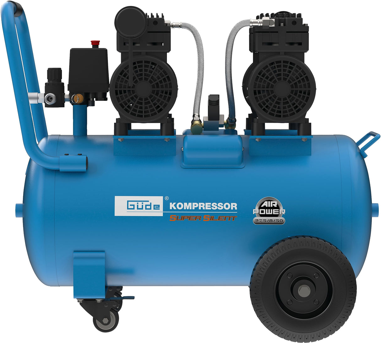 Güde 50138 Airpower 275/8/50 - Compresor silencioso (2 unidades de doble pistón con motor separado, caldera de 50 litros, 230 V, sin aceite)