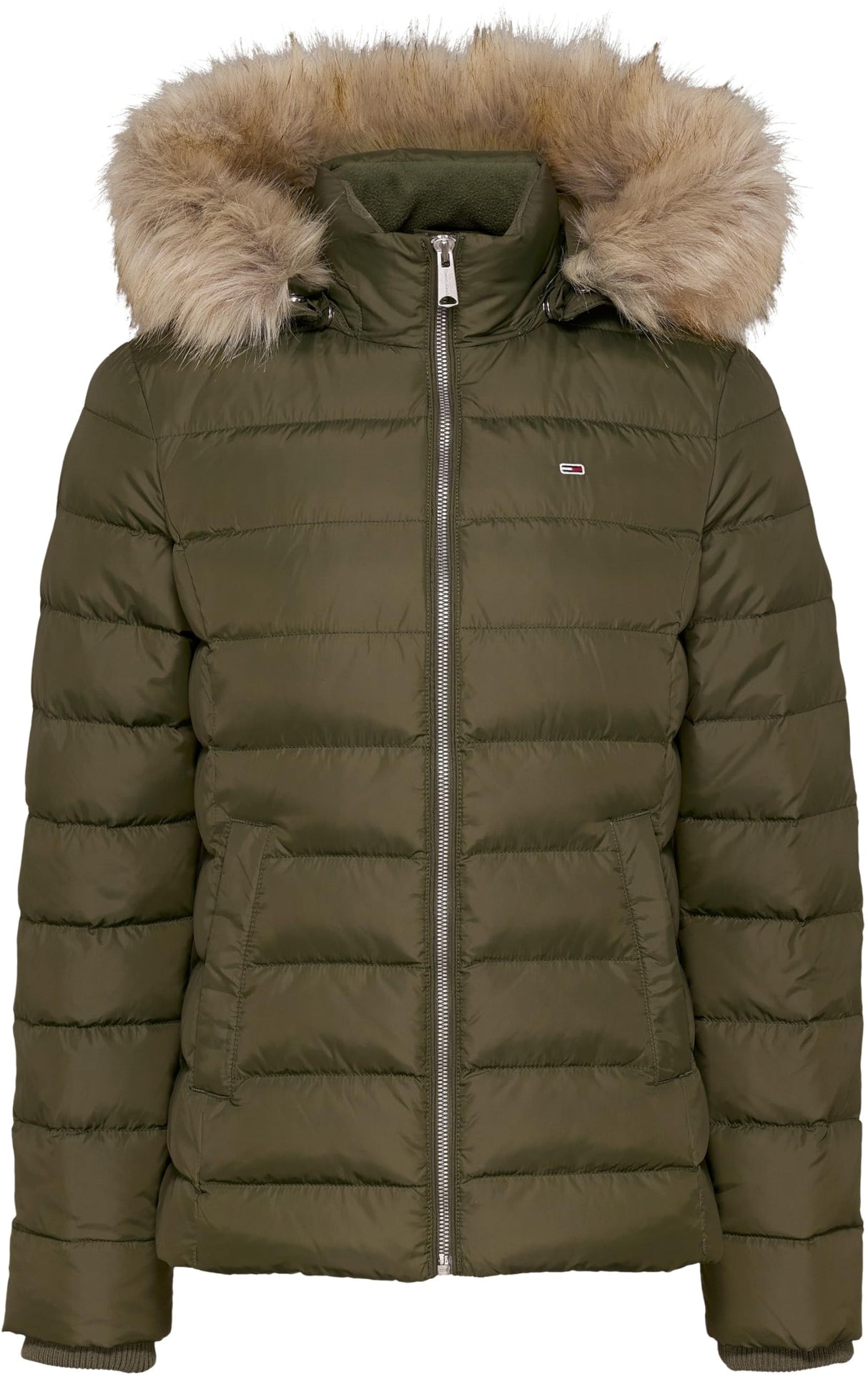 Tommy Jeans Cazadora Acolchada Mujer Basic Hooded Down Jacket con Capucha, Verde (Fatigue Green), XS