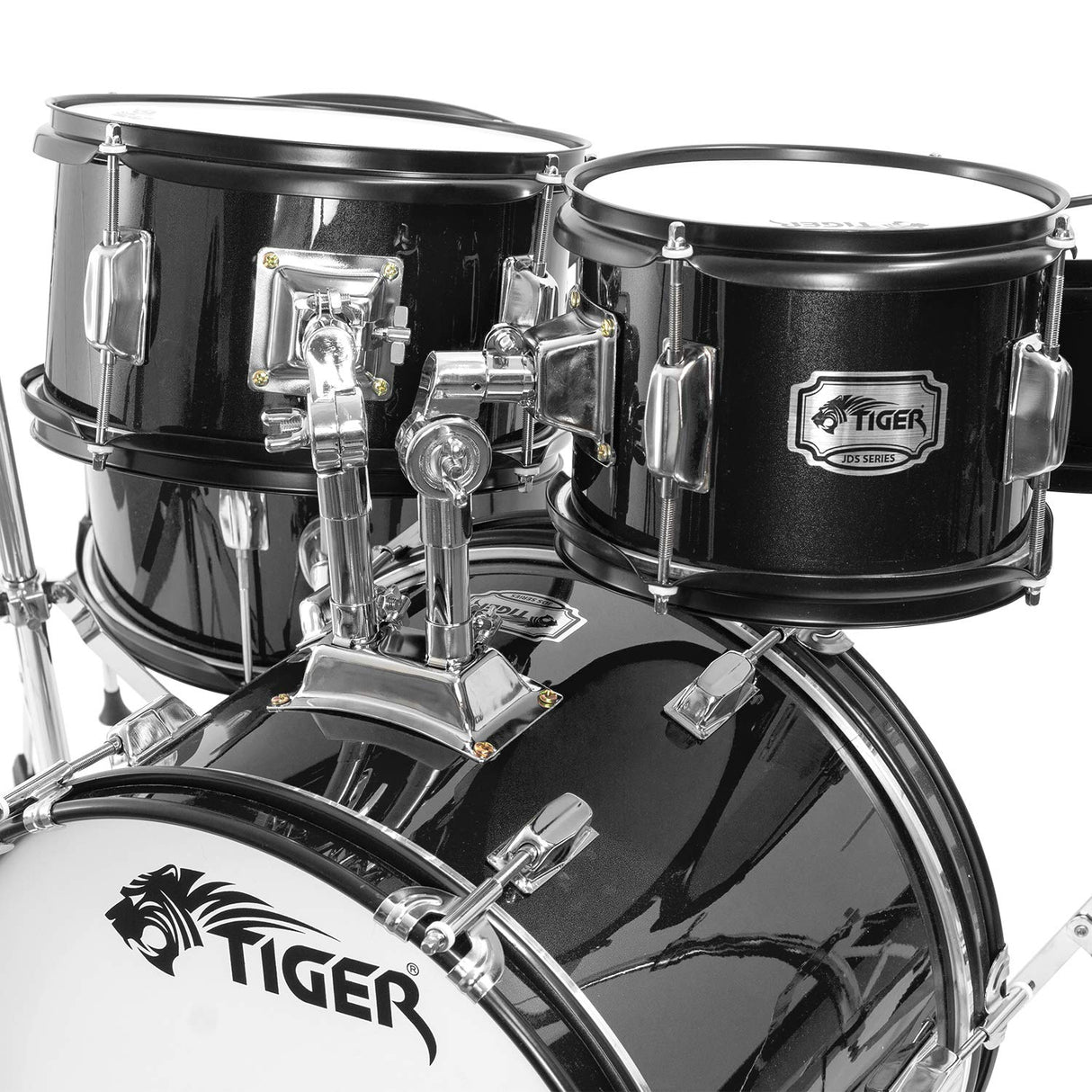 Tiger JDS14-BK Juego de batería junior de 5 piezas - Juego de batería negro para niños, edades de 3 a 10 años