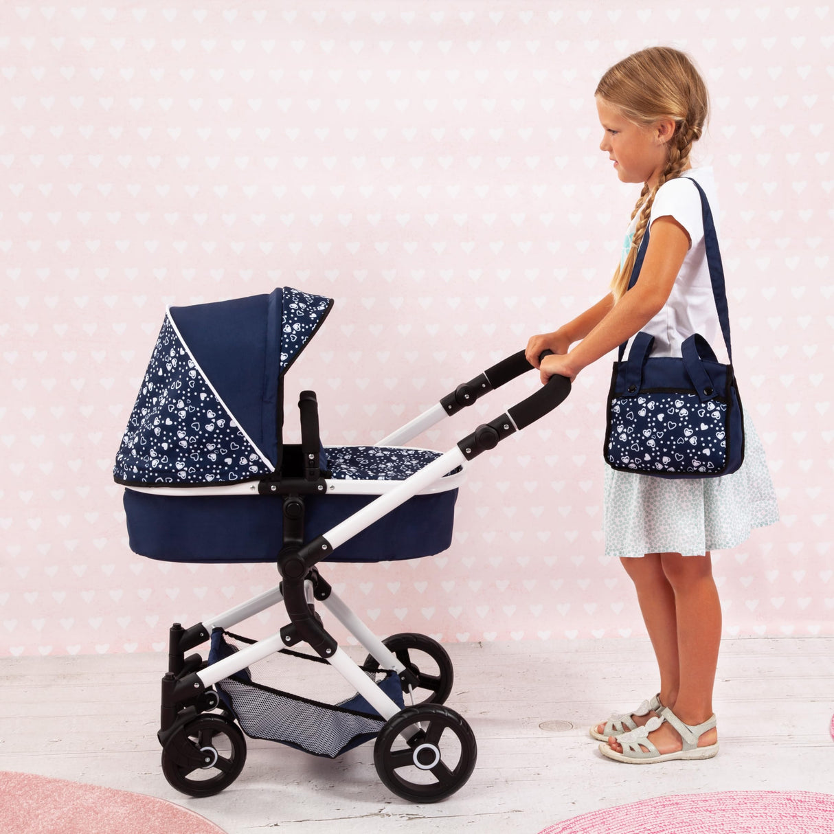 Bayer Design 18481Aa, Cochecito de Muñecas, Carro Neo Vario, Combolsa, Convertible, Plegable, Ajustable, Azul Comcorazona, Color