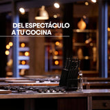 MasterChef Juego de Cuchillos de Cocina Profesional con Soporte, con Cuchillo Chef, Cebollero, Santoku, Pan, Chuleteros, Afilador y Tijeras, Acero Inox con Alto Carbono, Asas Triple Remache, 15 Piezas
