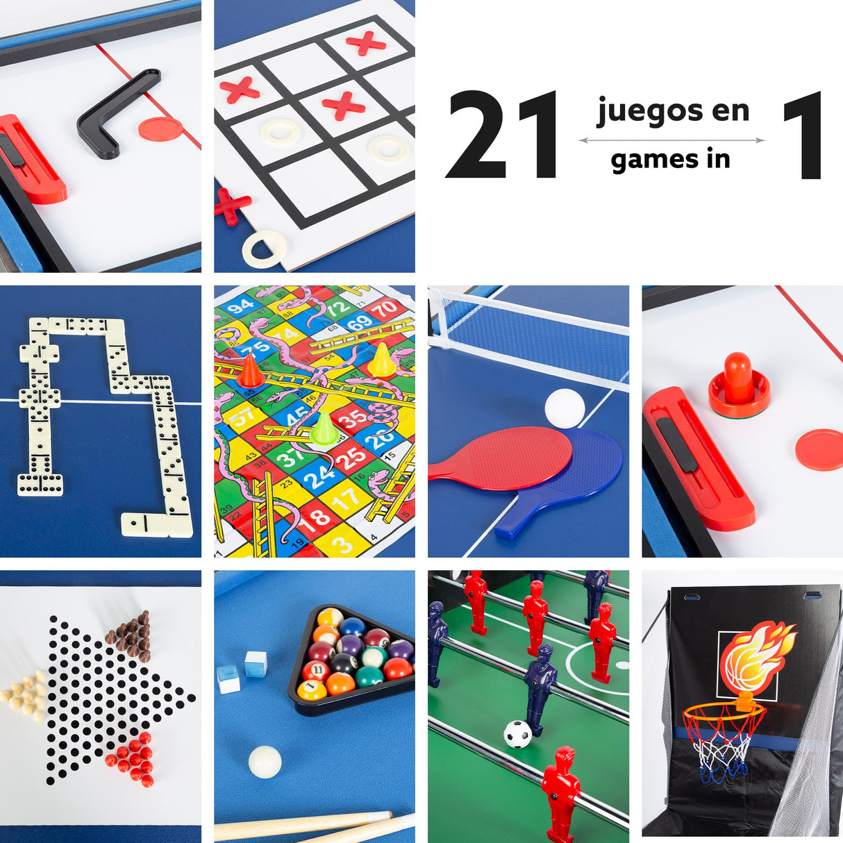 ColorBaby CB Games - Mesa multijuegos 20 en 1, Futbolín, Hockey, Billar, Baloncesto, Juegos de Mesa, 120x110x82 cm, Futbolines para niños, Futbolín Infantil, Regalo para Toda la Familia (85422)