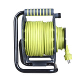 Masterplug Pro-XT Enrollacables de carrete de cable abierto de cuatro tomas con asa de bobinado, interruptor térmico e interruptor de alimentación, cable de alta visibilidad de 30+3 metros