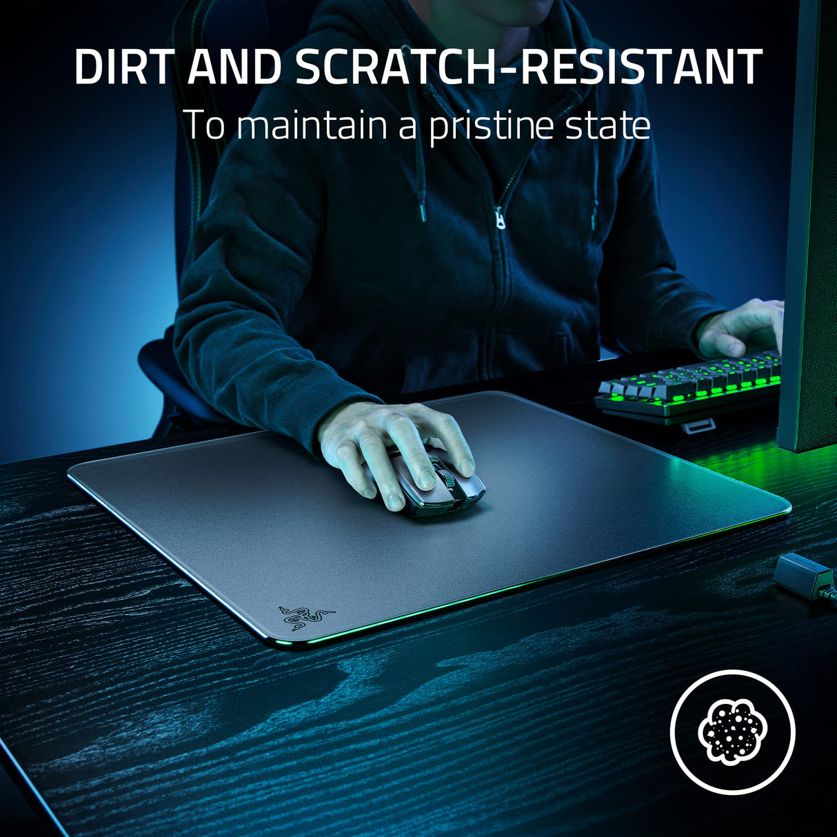 Razer Alfombrilla de ratón Atlas de Cristal Templado para Videojuegos, Superficie Ultra Suave, Resistente a la Suciedad y a los arañazos, Base Antideslizante, Movimientos silenciosos del ratón, Color