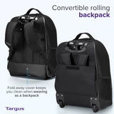 Targus Mochila compacta con ruedas para negocios, estudiantes universitarios y viajes, material duradero, bolsillo para tableta, funda protectora extraíble para laptop de 16 pulgadas, color negro