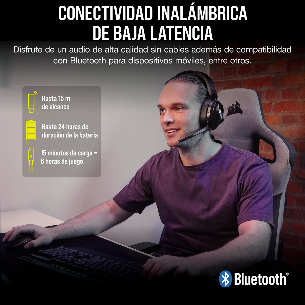 Corsair HS55 WIRELESS CORE Auriculares Ligeros para Juegos - Micrófono Omnidireccional - Transductores de Neodimio - Alcance de Hasta 15 Metros - iCUE - PC, PS5, PS4, Nintendo Switch - Carbono