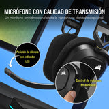 Corsair HS80 RGB WIRELESS Auriculares Inalámbricos para Juegos Multiplataforma RGB - Dolby Atmos - Micrófono Omnidireccional - Compatible con iCUE - PC, Mac, PS5, PS4 - Carbono