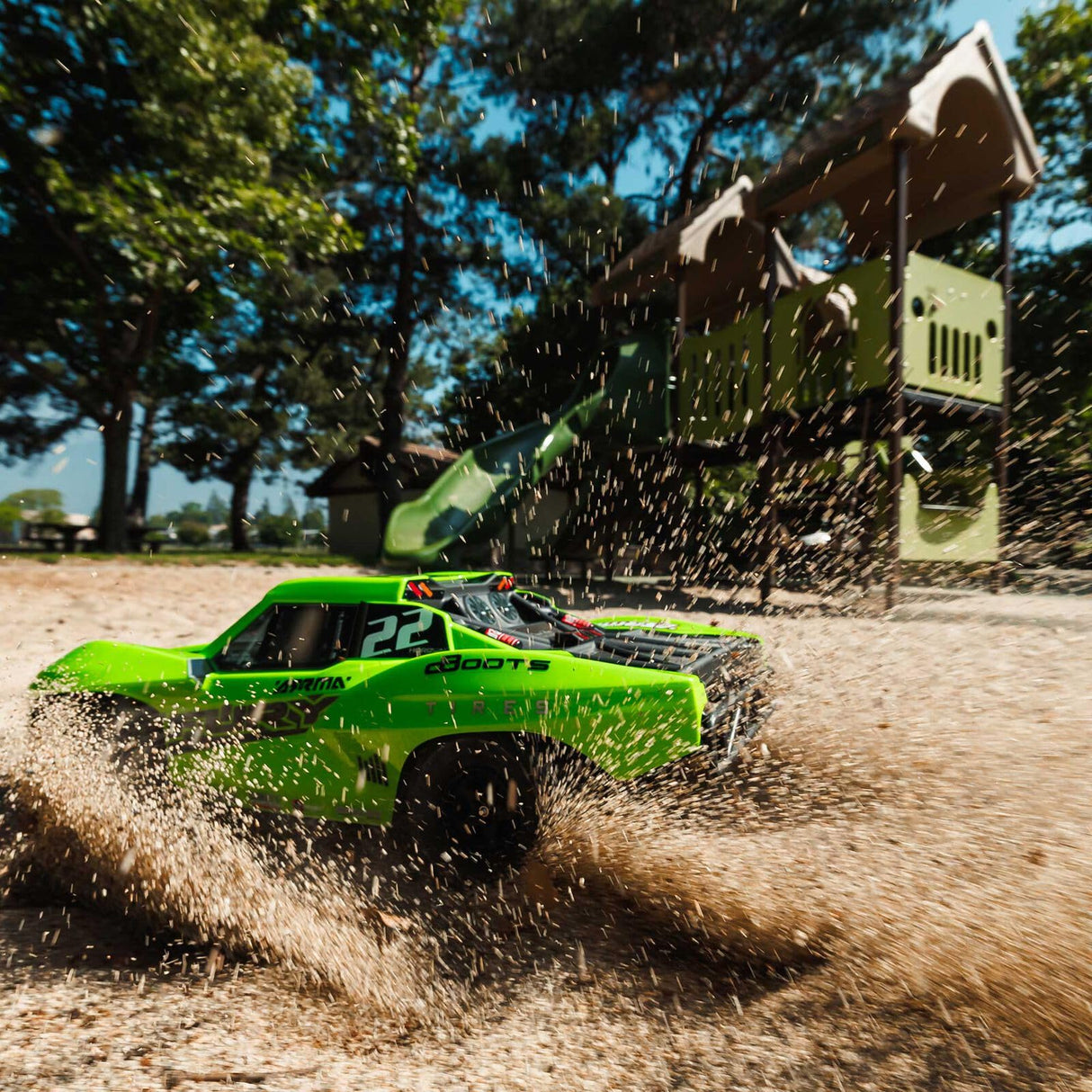 ARRMA Fury Mega 550 2WD Coche teledirigido 1/10 Short Course Truck, más de 30 km/h, actualizable, Incluye Accesorios, Verde ARA3221T1