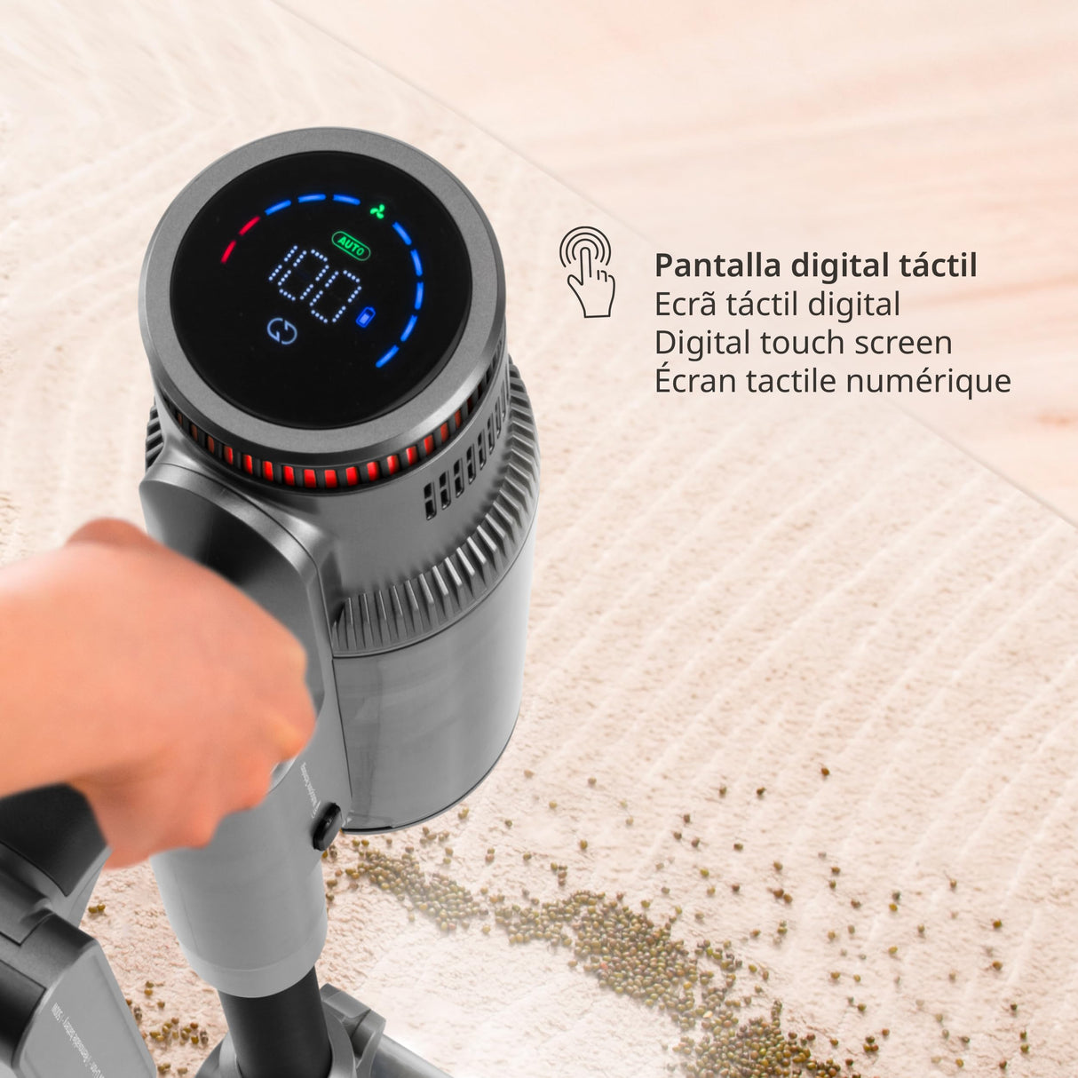 Ufesa Z7 Digital Animal Aspirador Escoba Flex sin Cable, 29.6V, 500W, Pantalla Táctil , 80 min, 26KPa, Cepillo Multisuperficie con Luz, 4 Modos, Accesorios Mascotas/Suelo/Coche/Alfombra/Animal