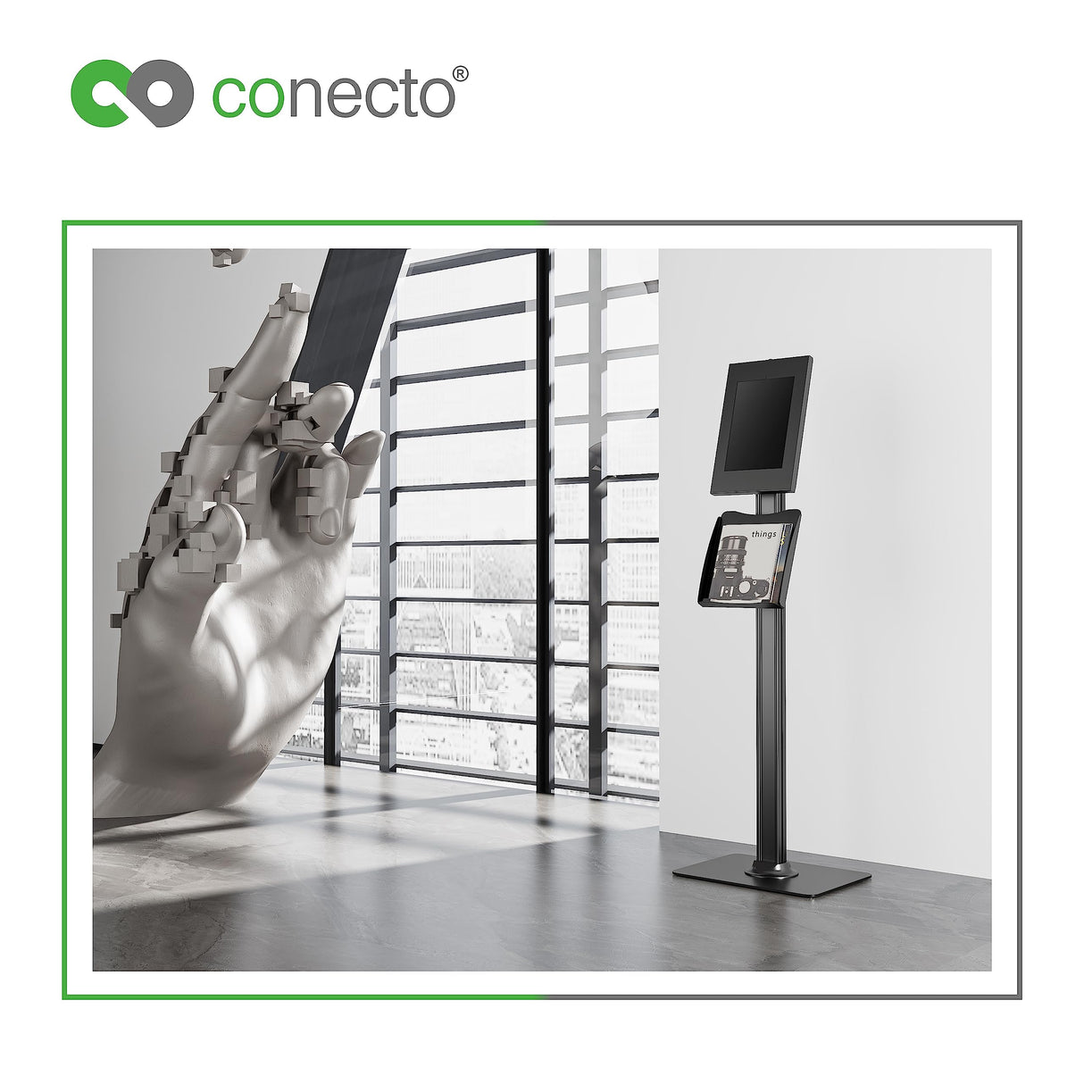 Conecto Soporte de Suelo para Tablet, con Carcasa de para Tab A 10.1 (2019)/ Tab A7/ S6 Lite 10.4/10.5"/11 y iPad 5/6/7/8/9/ iPad Air 9.7"/ 10.5"/10.9 "/iPad Air 9,7"/10,5"/11, Negro