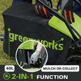 Cortacésped sin cable Greenworks GD24X2LM36K2x (Li-Ion 2x24V 36cm anchura hasta 250m² 40L recogedor de hierba 5 regulaciones altura de corte con batería de 2x2Ah y cargador de doble ranura)