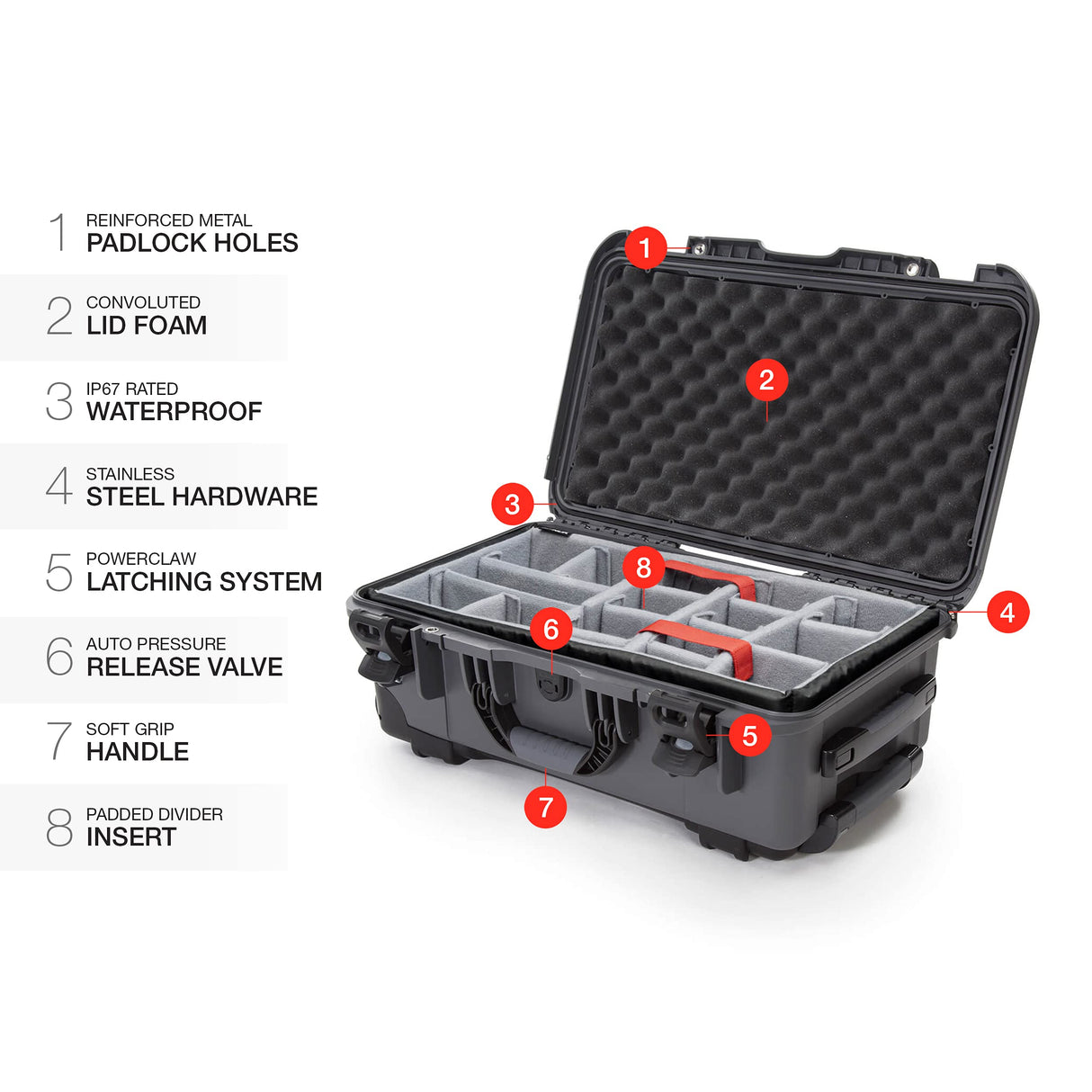 Nanuk 935 - Funda rígida Impermeable con Ruedas y Divisor Acolchado, Color Grafito
