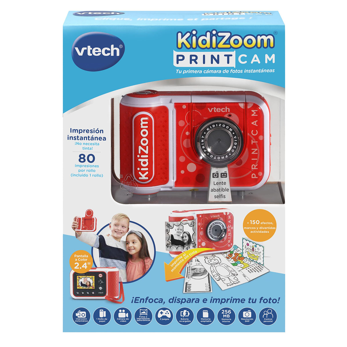 VTech - Kidizoom Print CAM roja, Cámara de Fotos instantáneas y vídeos para niños +5 años, Impresión Instantánea, Plantillas, Efectos y Marcos, Versión ESP
