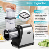 Cortadora Eléctrica de Verduras 250W, Rallador 5 en 1 con Amplia Boca de Llenado, Mandolina Multifuncional para Frutas, Verduras y Queso