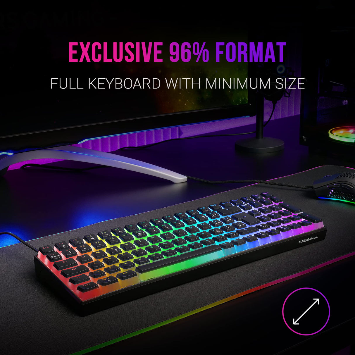 Mars Gaming MKULTRA, Teclado Mecánico Negro RGB, Compacto 96%, Switch Outemu SQ Marrón, Español