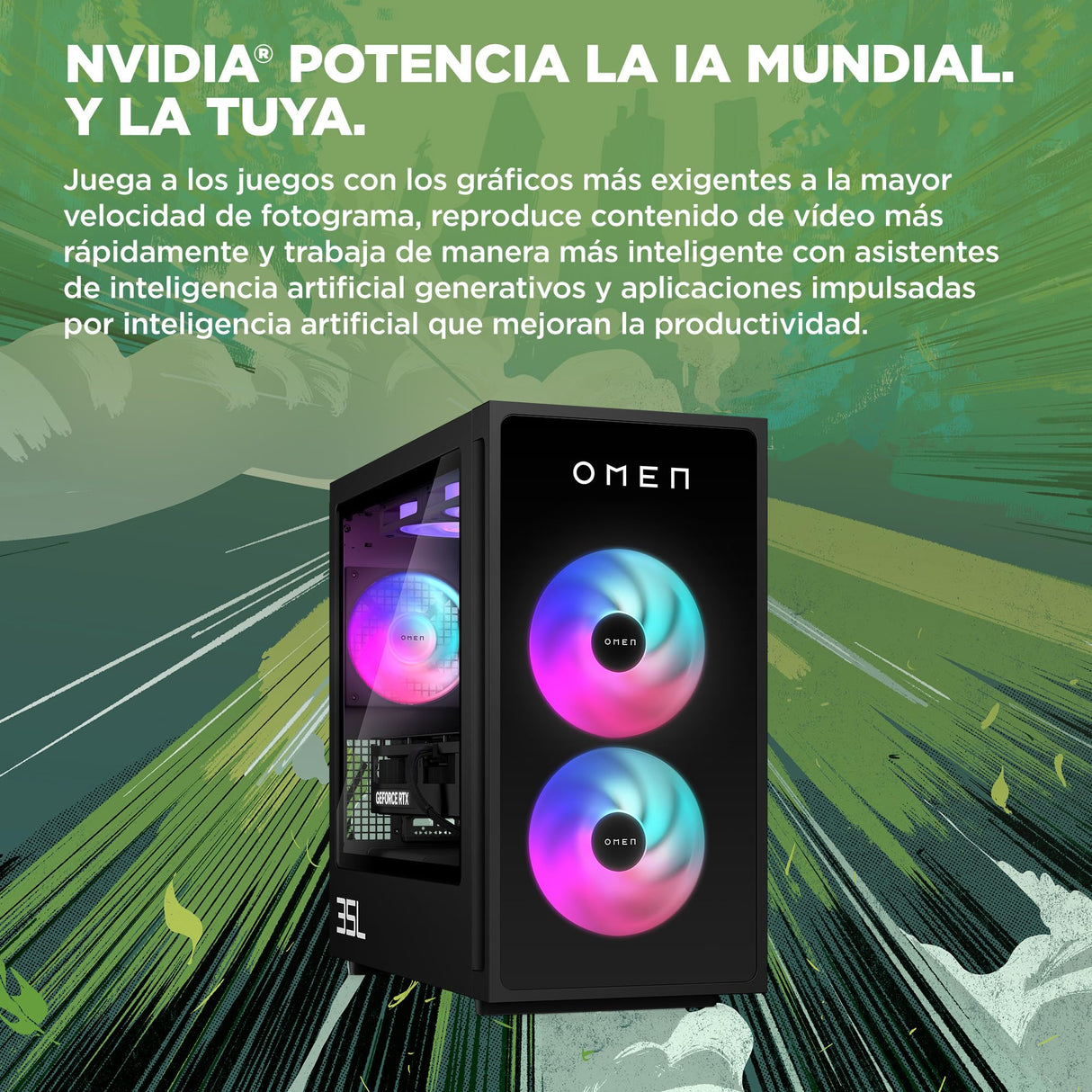 HP Ordenador sobremesa Gaming OMEN (Procesador Intel Core Ultra 7 265K, 32GB RAM, 1 TB SSD, NVIDIA GeForce RTX 5070 12GB, Windows 11)