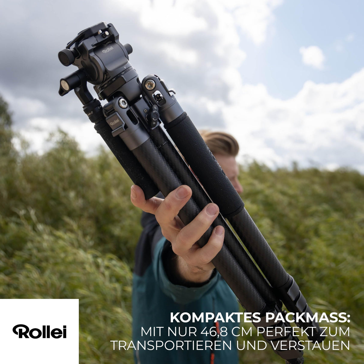 Rollei Easy Traveler Video - Trípode de Carbono (Capacidad de Carga de 4,5 kg, Altura de 164 cm, Ultraligero, Compacto, función de Bloqueo)