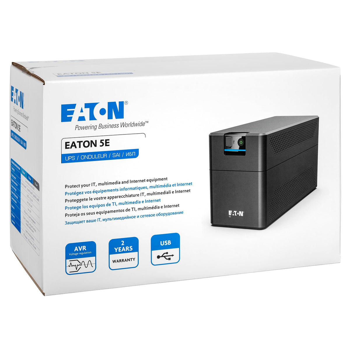 Eaton SAI 5E Gen2 1200 USB DIN Sistema de Alimentación Ininterrumpida, Line Interactive, 5E1200UD, 1200 VA (4 Tomas DIN, Silencioso, Software de Apagado)