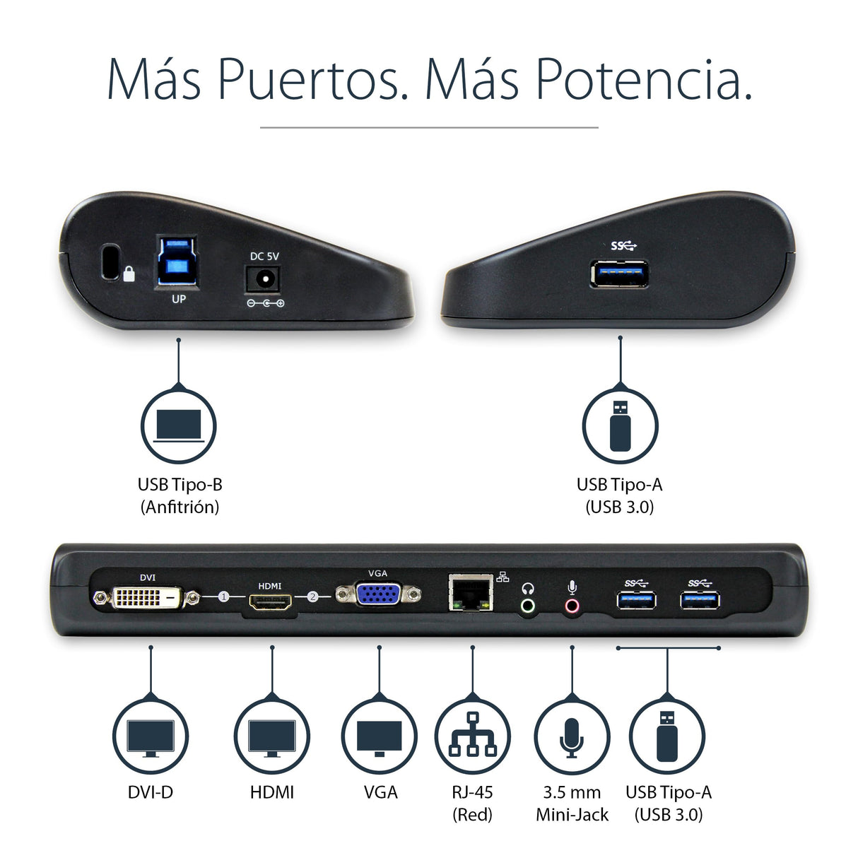 StarTech Dock Vídeo HDMI y DVI/VGA para Portátiles USB 3.0