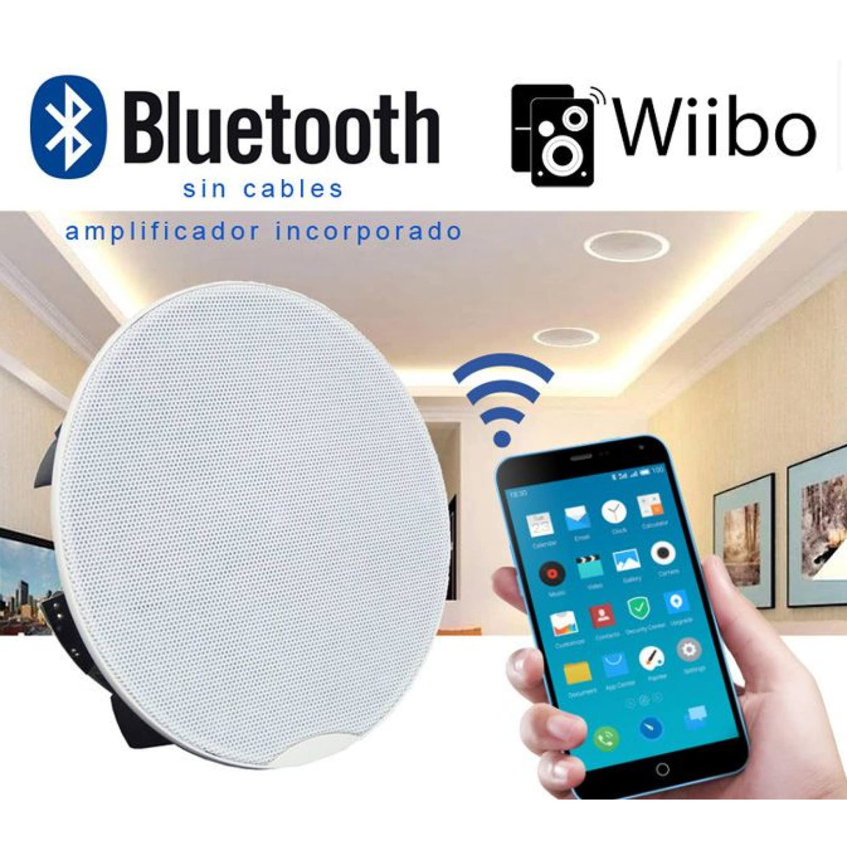 Wiibo Spirit 90BT - Altavoces de Techo con Bluetooth - 2 Altavoces Empotrables de 30 W - Altavoces de Techo de 5,25 Pulgadas - Amplificador Incorporado - Altavoz Activo y Pasivo de 2 Vías