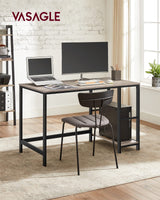 VASAGLE Escritorio, Mesa de Ordenador, con 2 Estante a la Izquierda o a la Derecha, para Oficina, Dormitorio, Estructura de Acero, Industrial, Greige y Negro LWD47MB